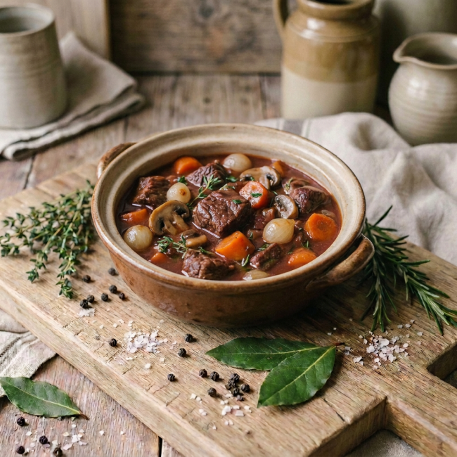 Тушеная говядина в вине с овощами (на 4-6 персон) 1 кг Тушеная говядина в вине с овощами (на 4-6 персон) 1 кг