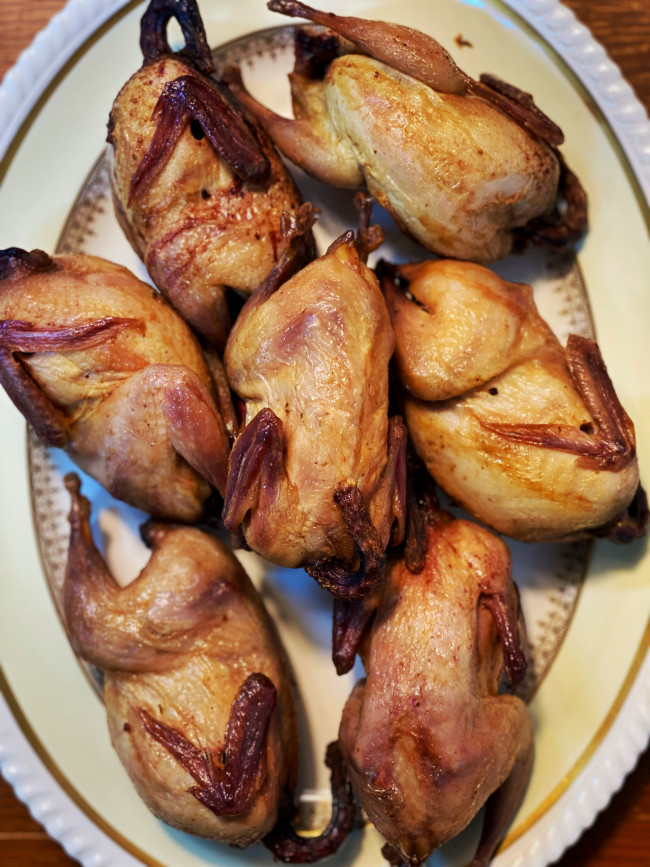 Перепела горячего копчения на вишнёвых опилках 